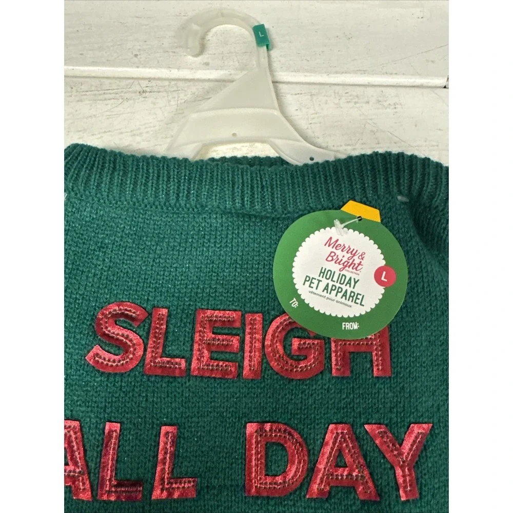 Merry Bright Holiday SLEIGH ALL DAY‎ Sweater Christmas Halloween Dog Costume L